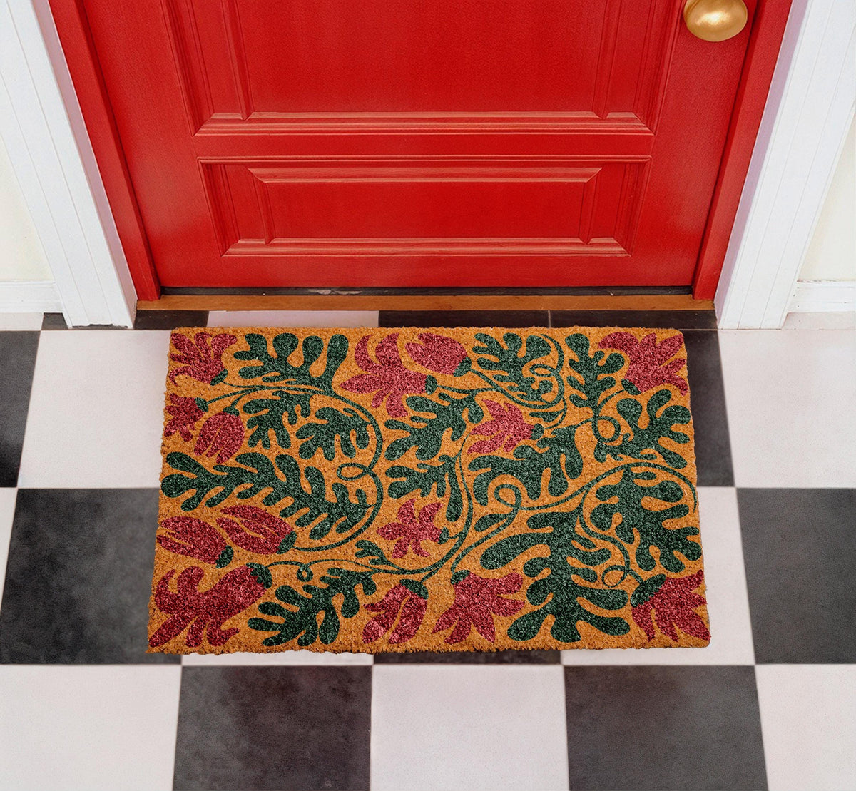 Personalized Coir Doormat, Tropical Floral Welcome Mat, Outdoor Porch Decor