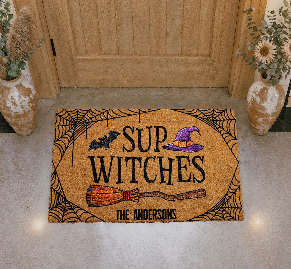 Personalized Sup Witches Halloween Doormat, Custom Coir Welcome Mat, Festive Porch Decor