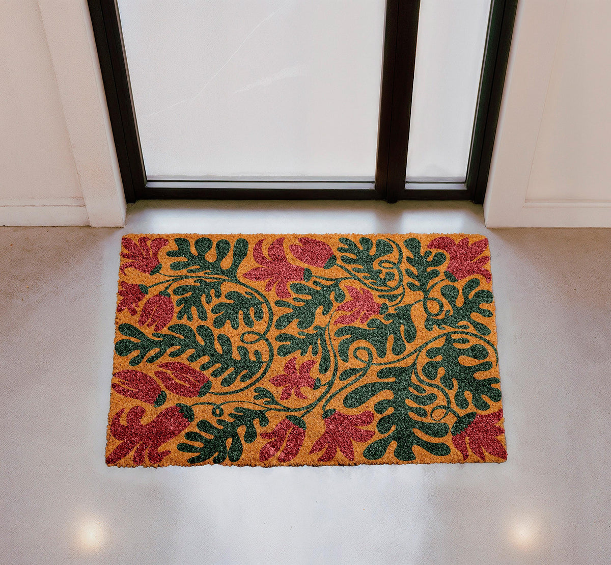 Personalized Coir Doormat, Tropical Floral Welcome Mat, Outdoor Porch Decor