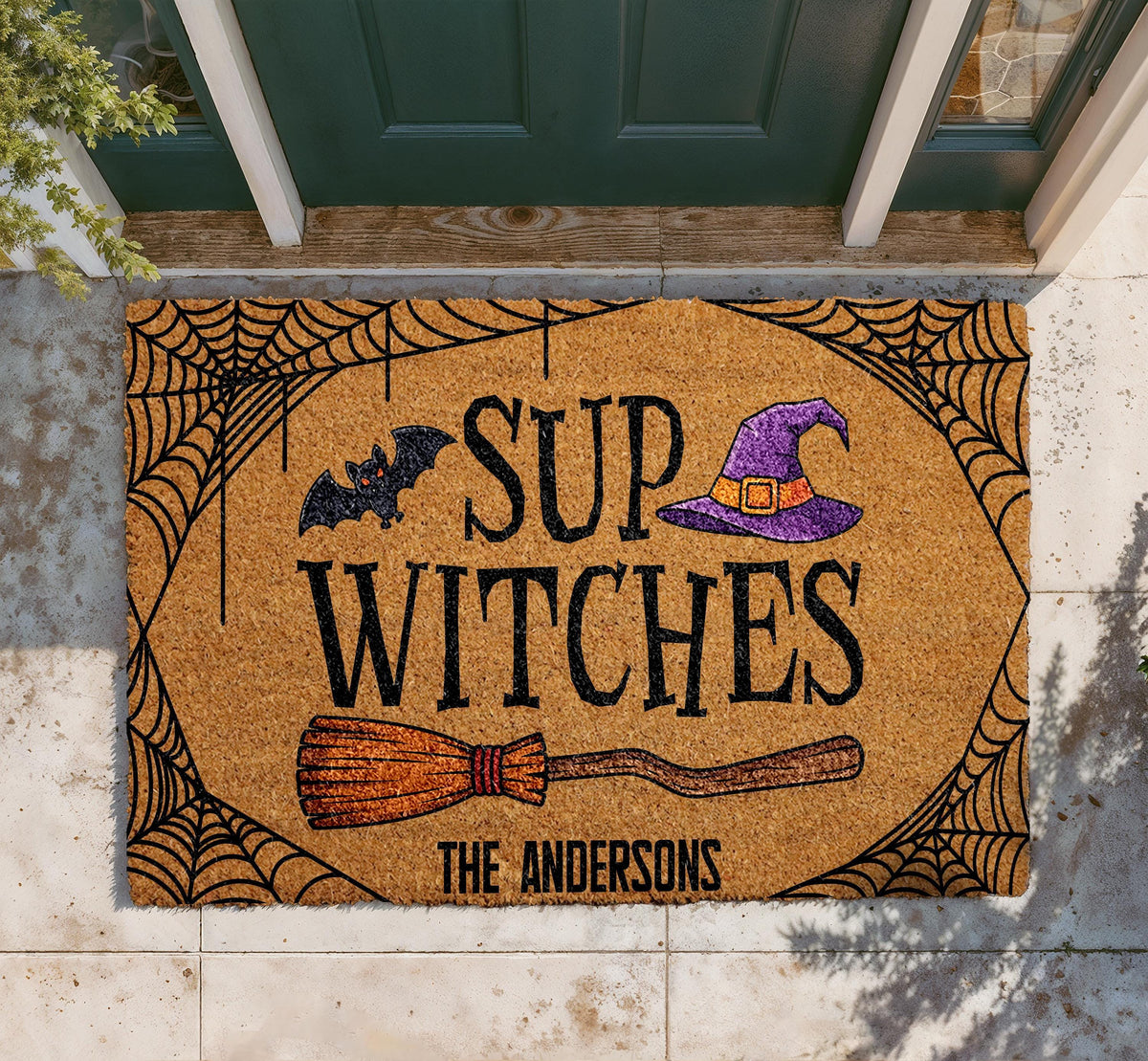 Personalized Sup Witches Halloween Doormat, Custom Coir Welcome Mat, Festive Porch Decor