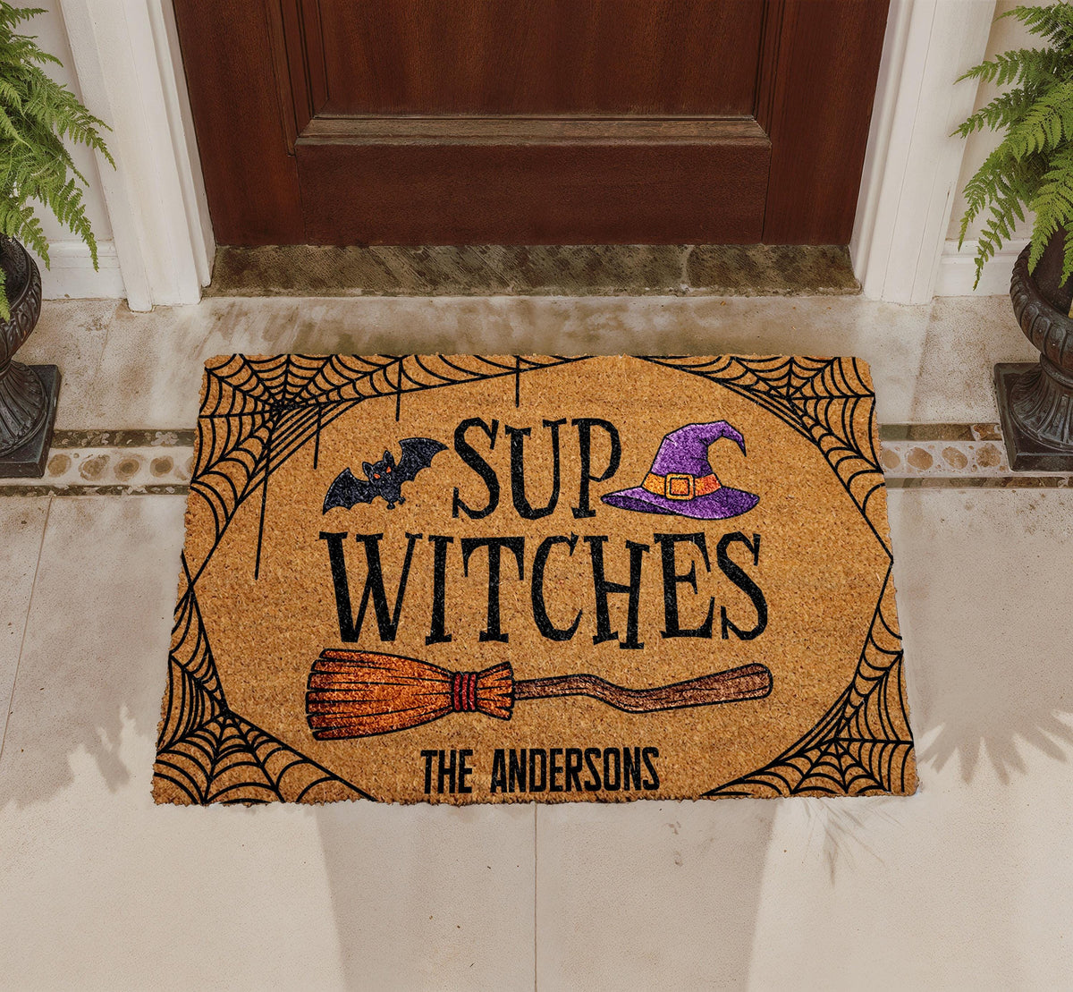 Personalized Sup Witches Halloween Doormat, Custom Coir Welcome Mat, Festive Porch Decor