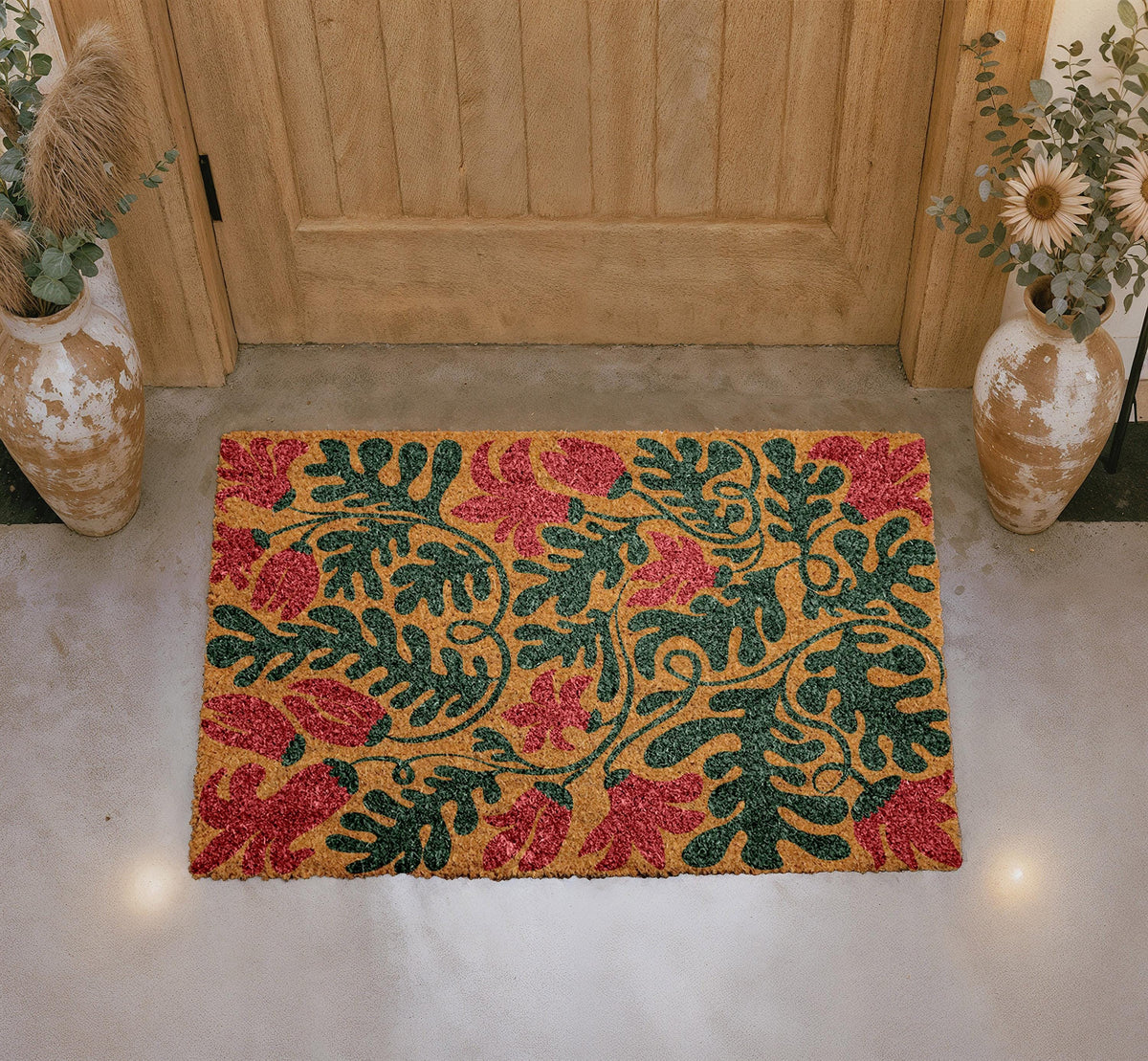Personalized Coir Doormat, Tropical Floral Welcome Mat, Outdoor Porch Decor