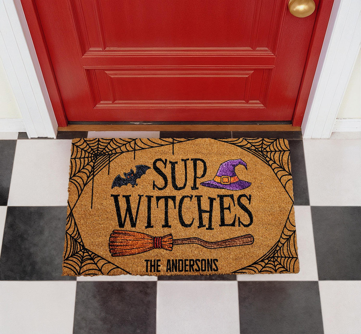 Personalized Sup Witches Halloween Doormat, Custom Coir Welcome Mat, Festive Porch Decor
