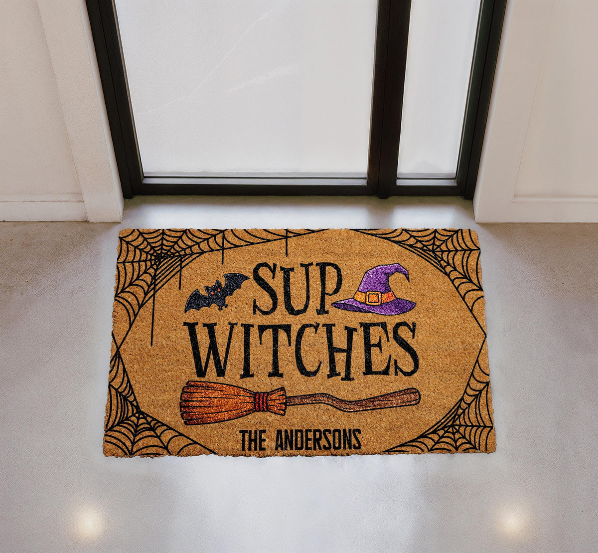 Personalized Sup Witches Halloween Doormat, Custom Coir Welcome Mat, Festive Porch Decor
