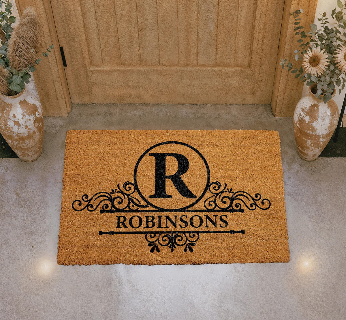 Custom Family Name Doormat, Personalized Coir Welcome Mat, Elegant Initial Door Mat (Housewarming Gift)