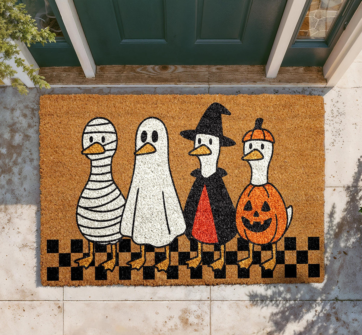 Halloween Ducks Doormat, Spooky Season Welcome Door Mat, Ghost Mummy Witch Pumpkin Rug