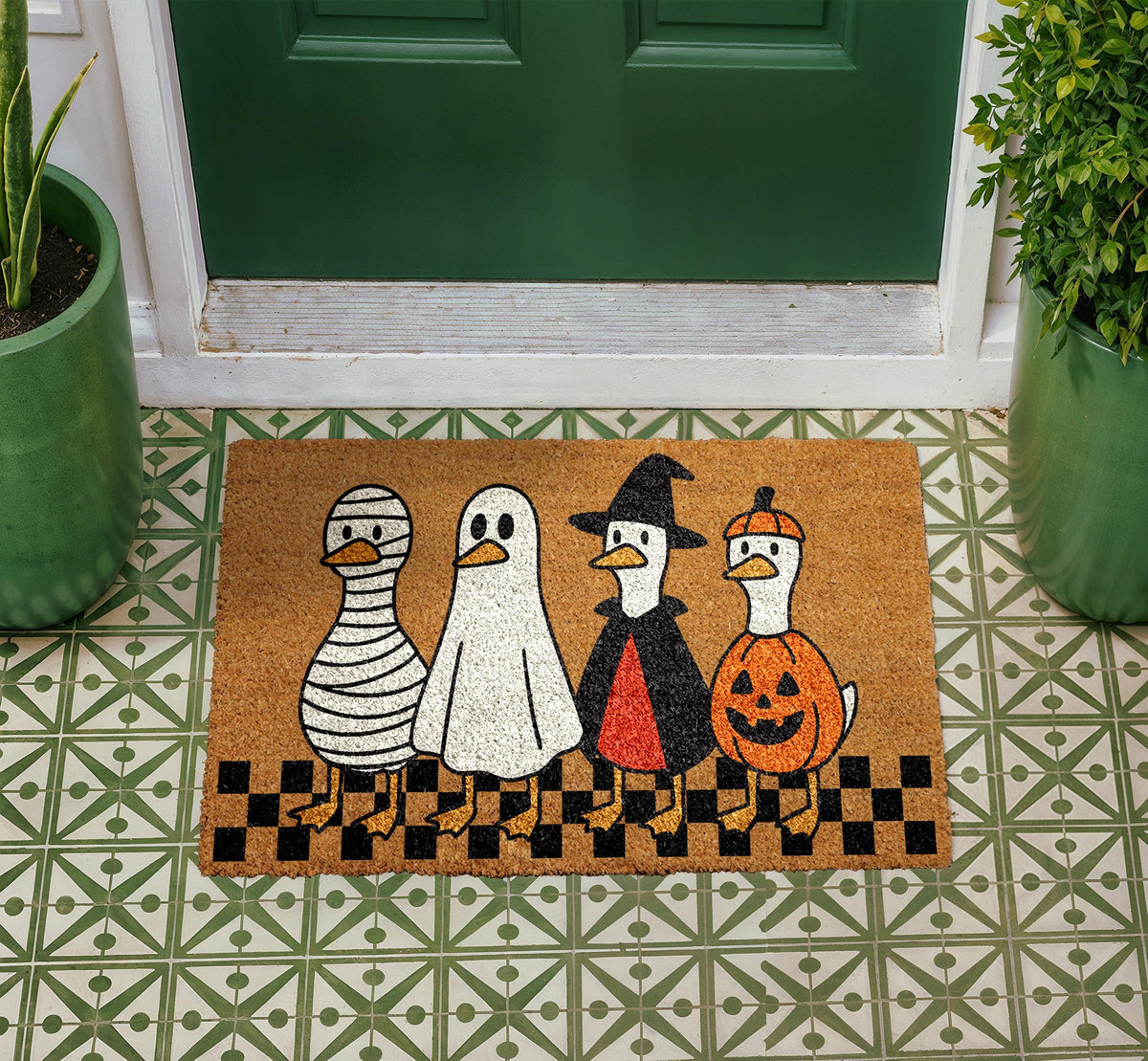 Halloween Ducks Doormat, Spooky Season Welcome Door Mat, Ghost Mummy Witch Pumpkin Rug