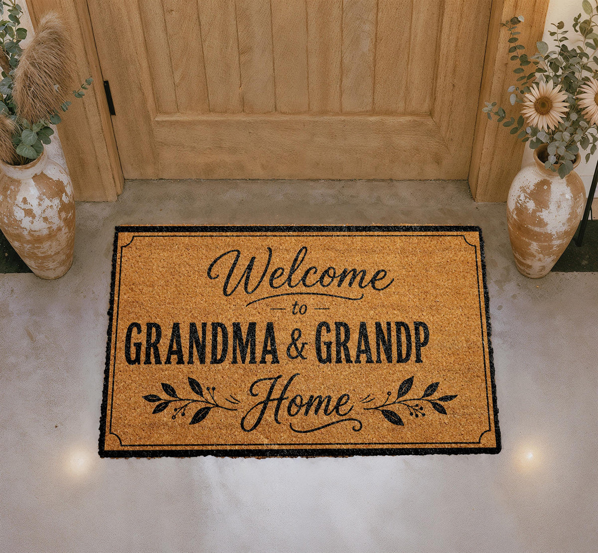 Grandma Grandpa Welcome Coir Doormat, Rustic Family Home Decor Rug