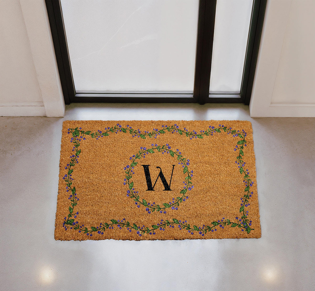 Personalized Monogram Doormat, Custom Initial Welcome Mat, Floral Outdoor Mat, Elegant Letter Door Mat, Seasonal Porch Mat, Natural Coir Mat