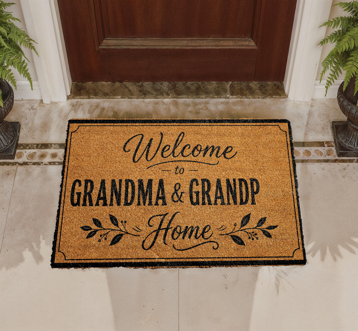 Grandma Grandpa Welcome Coir Doormat, Rustic Family Home Decor Rug