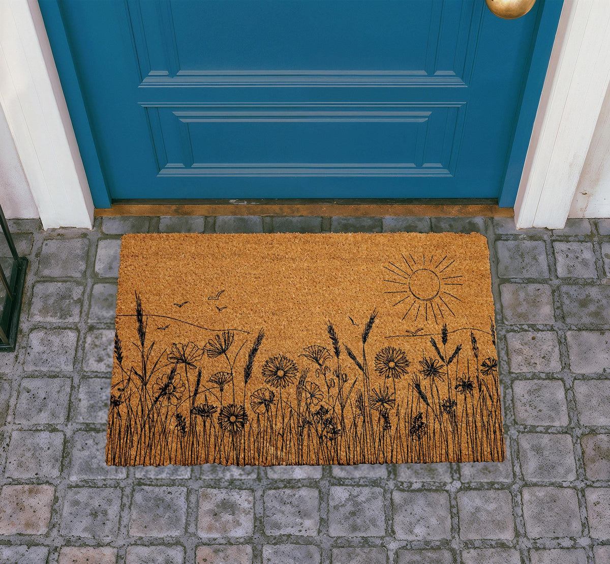 Wildflower Meadow Doormat, Rustic Botanical Landscape, Farmhouse Front Porch Coir Mat