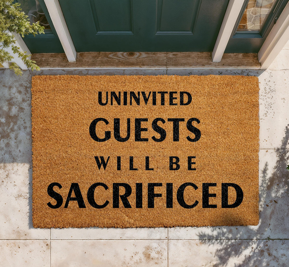 Sarcastic Gothic Doormat, Uninvited Guests Sacrificed, Funny Welcome Mat (Coir)