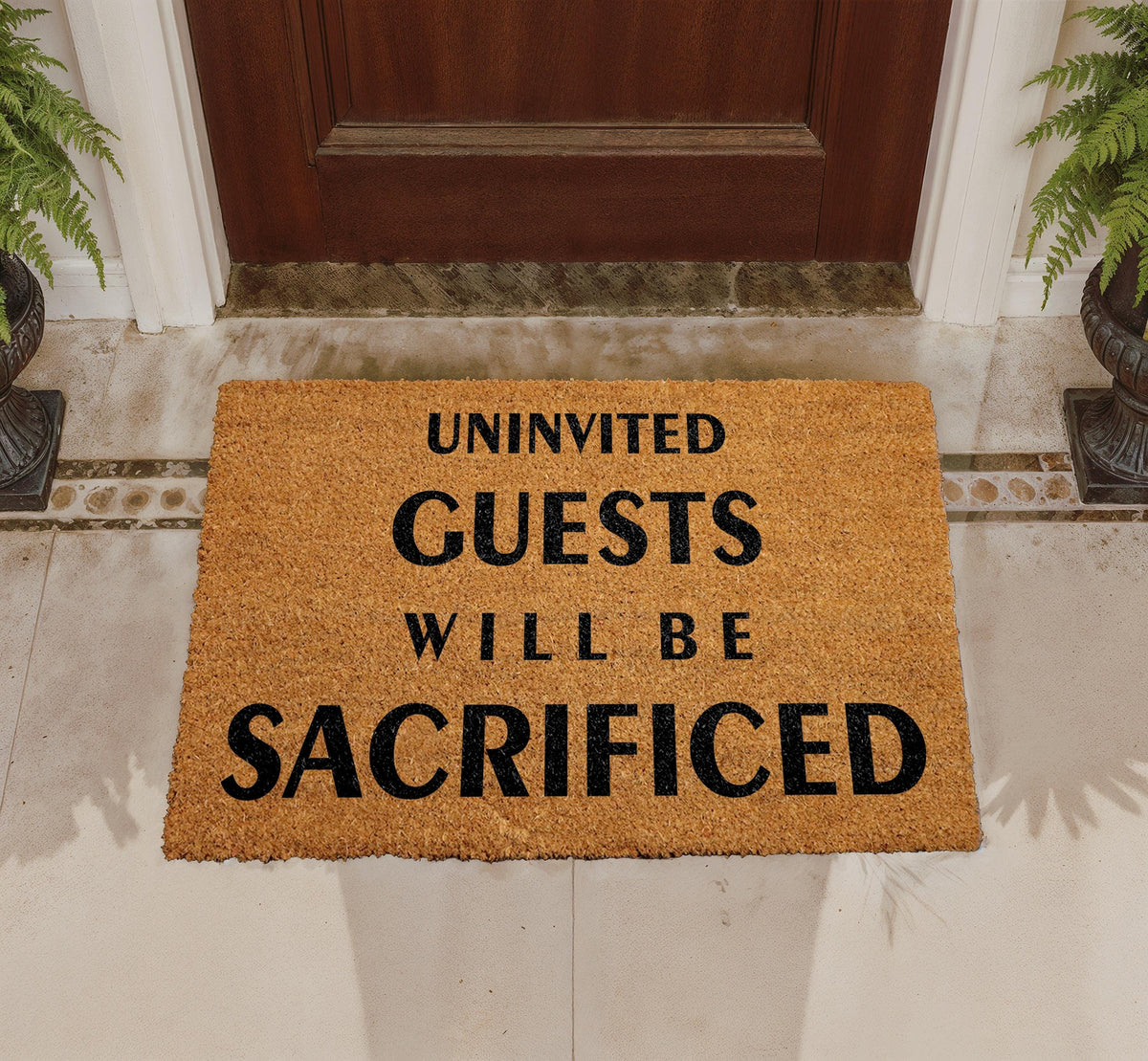 Sarcastic Gothic Doormat, Uninvited Guests Sacrificed, Funny Welcome Mat (Coir)