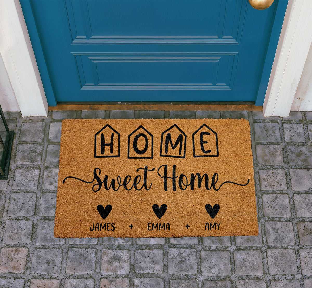 Custom Family Names Home Sweet Home Doormat, Couples Housewarming Gift, Front Porch Coir Rug