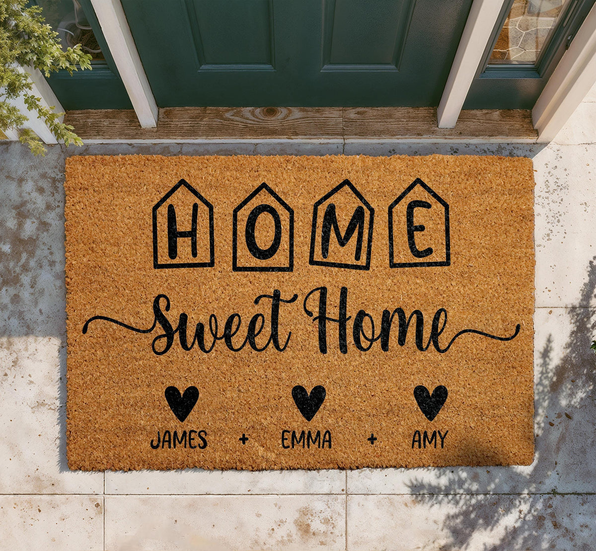 Custom Family Names Home Sweet Home Doormat, Couples Housewarming Gift, Front Porch Coir Rug