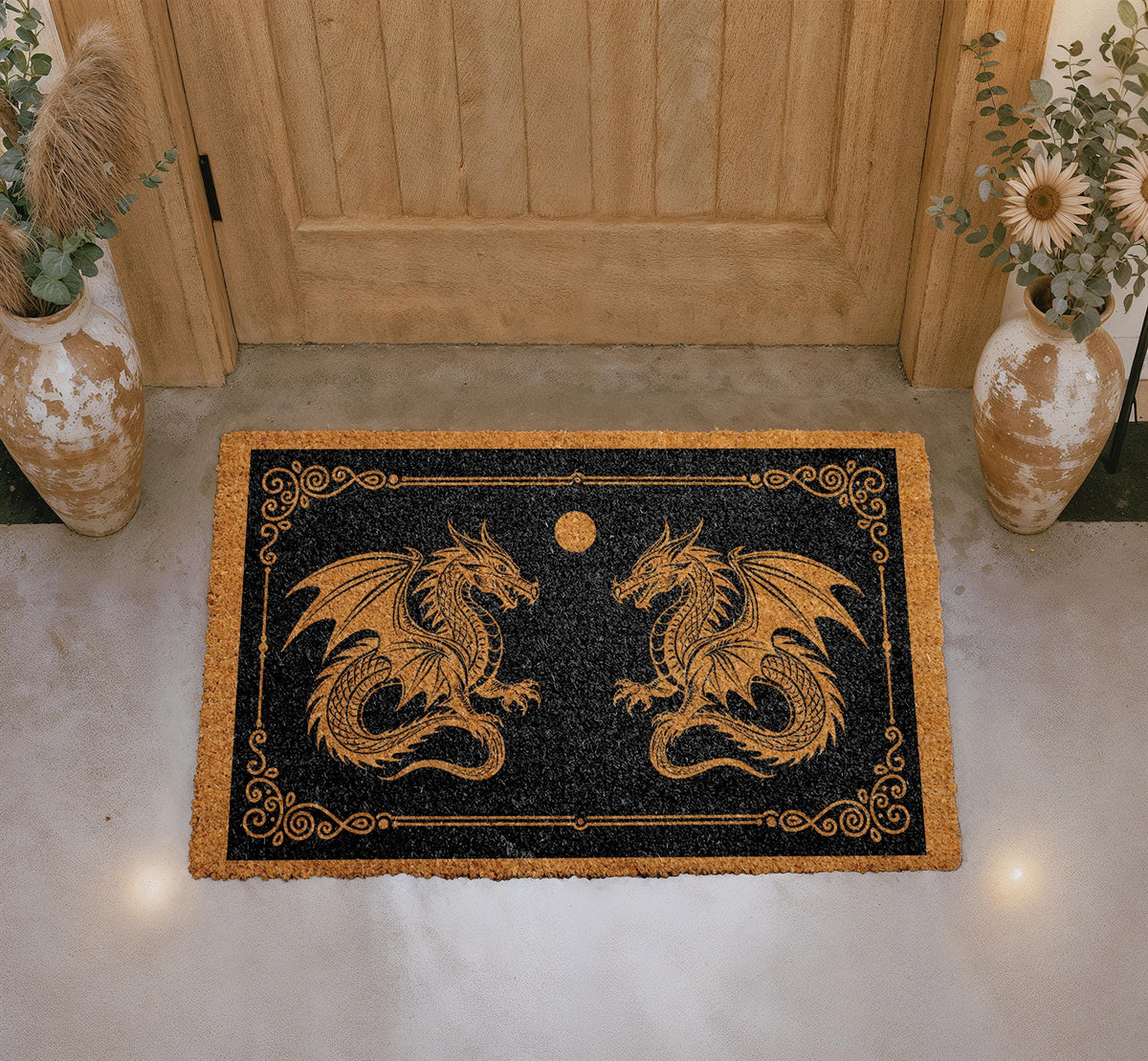 Gothic Dragon Doormat, Fantasy Welcome Mat, Medieval Style Door Mat, Twin Dragon Coir Mat, Gift for Dragon Lovers, Outdoor Entry Rug
