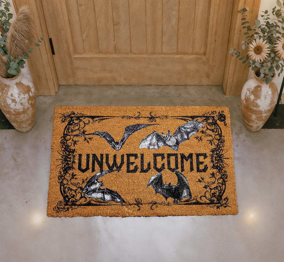 Unwelcome Doormat, Halloween Bats, Spooky Gothic Entryway Rug