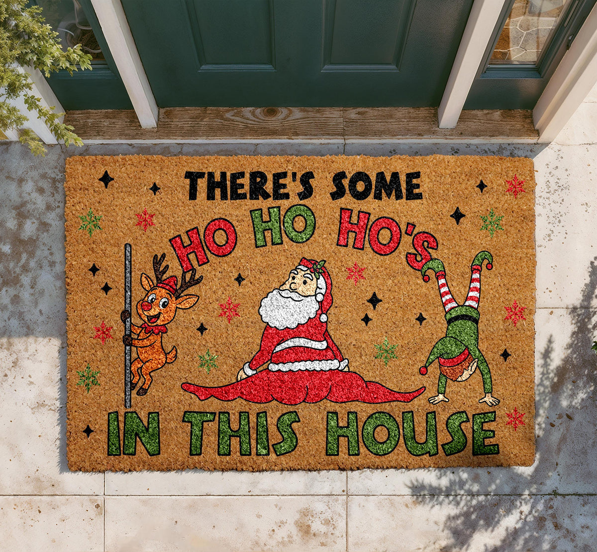 There’s Some Ho Ho Ho’s In This House Doormat, Merry Christmas Welcome Mat, Funny Santa Porch Rug, Seasonal Coir Mat, Festive Entryway Decor