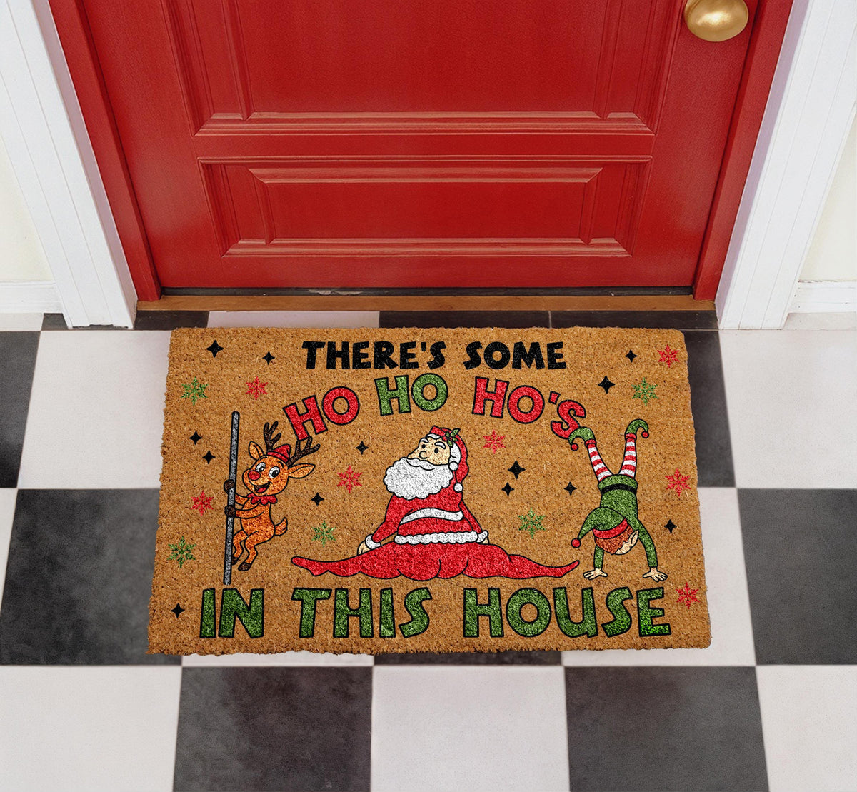 There’s Some Ho Ho Ho’s In This House Doormat, Merry Christmas Welcome Mat, Funny Santa Porch Rug, Seasonal Coir Mat, Festive Entryway Decor