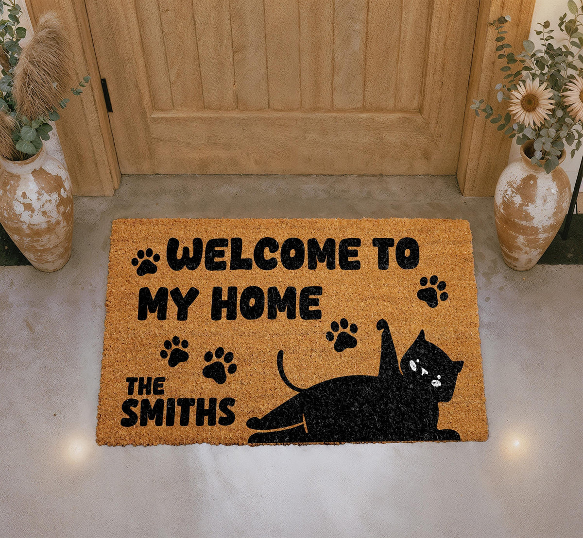 Personalized Cat Lover Coir Doormat, Custom Family Name Welcome Mat (18"x30")