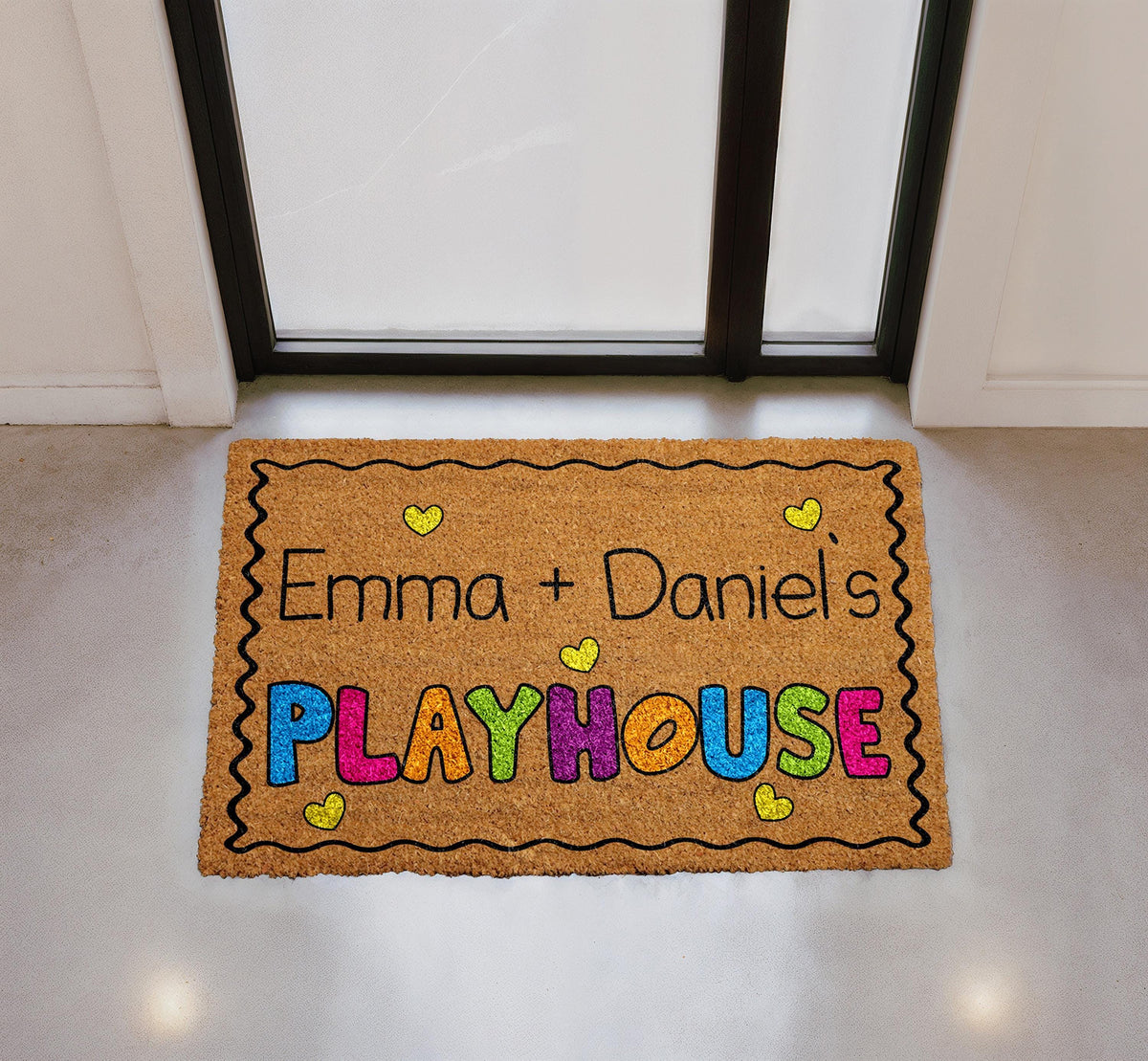 Personalized Kids Playhouse Doormat, Custom Couple Welcome Mat, Colorful Coir Outdoor Mat