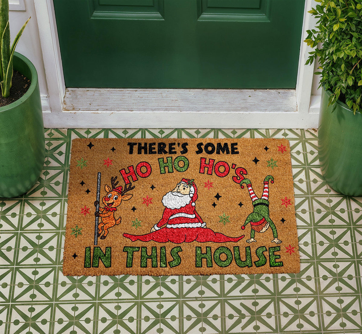 There’s Some Ho Ho Ho’s In This House Doormat, Merry Christmas Welcome Mat, Funny Santa Porch Rug, Seasonal Coir Mat, Festive Entryway Decor