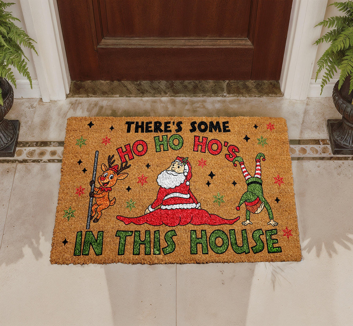 There’s Some Ho Ho Ho’s In This House Doormat, Merry Christmas Welcome Mat, Funny Santa Porch Rug, Seasonal Coir Mat, Festive Entryway Decor