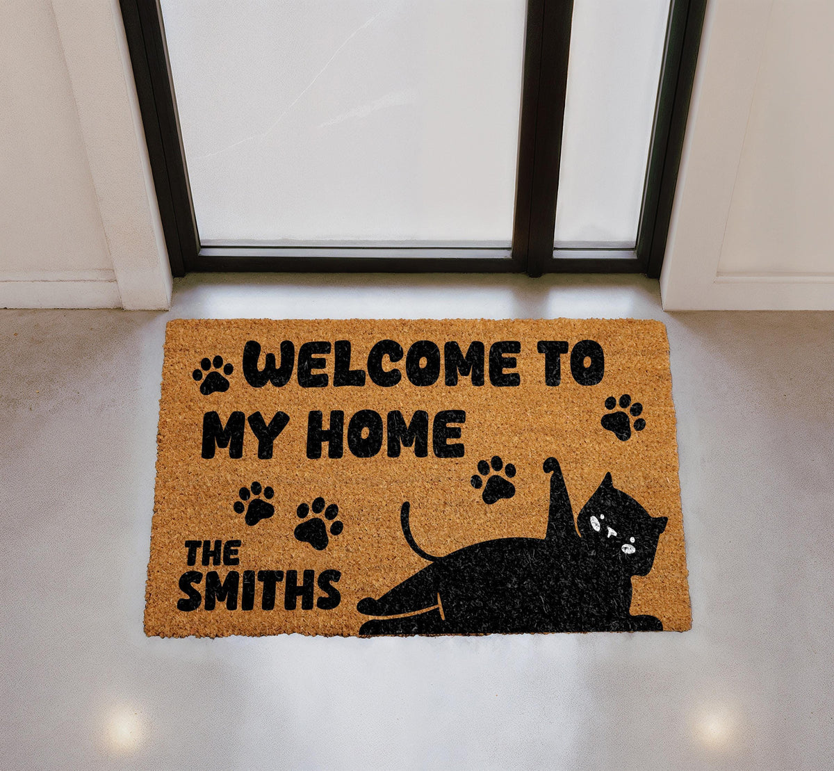Personalized Cat Lover Coir Doormat, Custom Family Name Welcome Mat (18"x30")