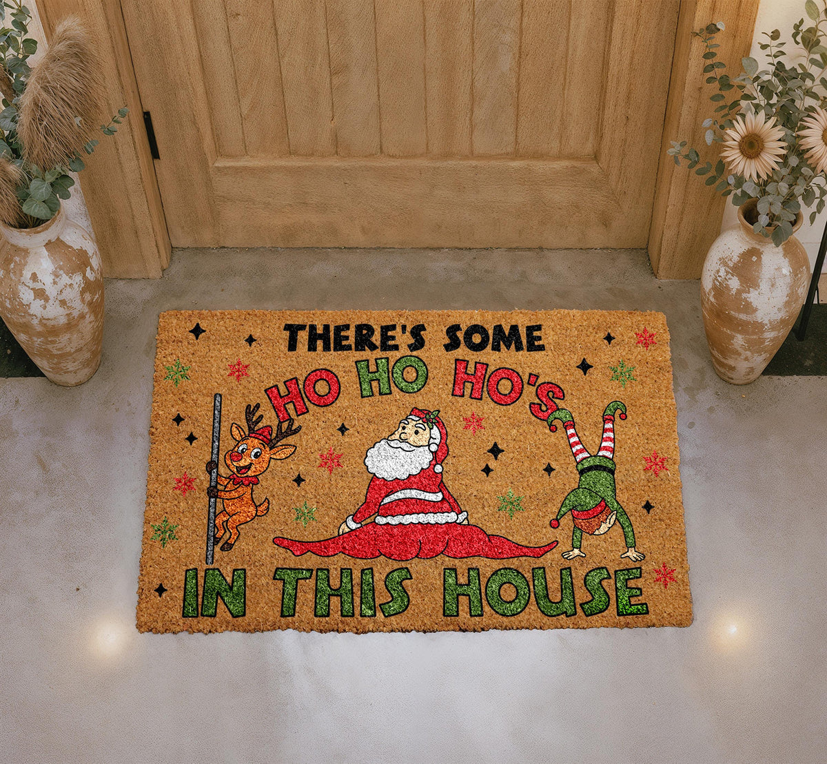 There’s Some Ho Ho Ho’s In This House Doormat, Merry Christmas Welcome Mat, Funny Santa Porch Rug, Seasonal Coir Mat, Festive Entryway Decor