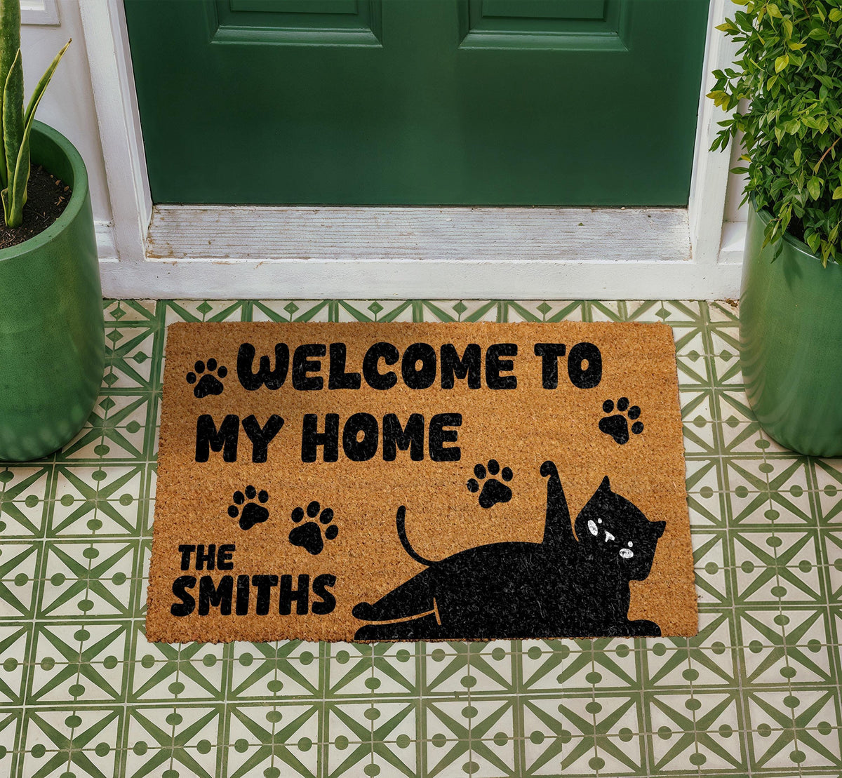 Personalized Cat Lover Coir Doormat, Custom Family Name Welcome Mat (18"x30")