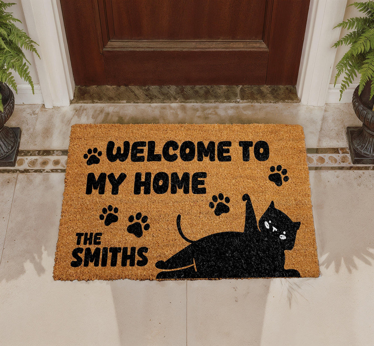 Personalized Cat Lover Coir Doormat, Custom Family Name Welcome Mat (18"x30")