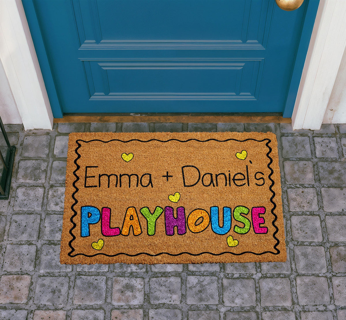 Personalized Kids Playhouse Doormat, Custom Couple Welcome Mat, Colorful Coir Outdoor Mat
