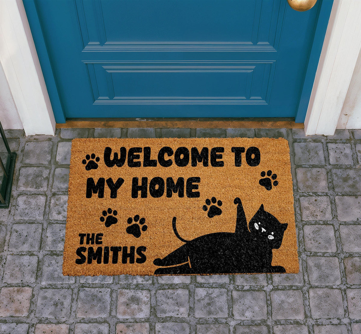 Personalized Cat Lover Coir Doormat, Custom Family Name Welcome Mat (18"x30")
