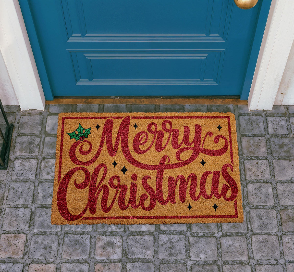 Merry Christmas Coir Doormat, Festive Welcome Mat, Outdoor Entryway Rug