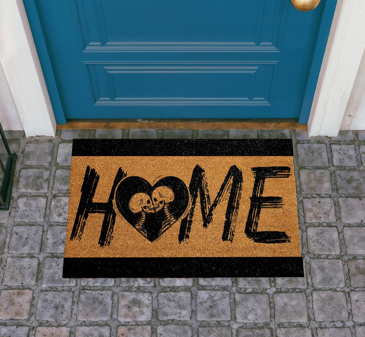 Skeleton Love Heart Coir Doormat, Gothic Romantic Welcome Mat