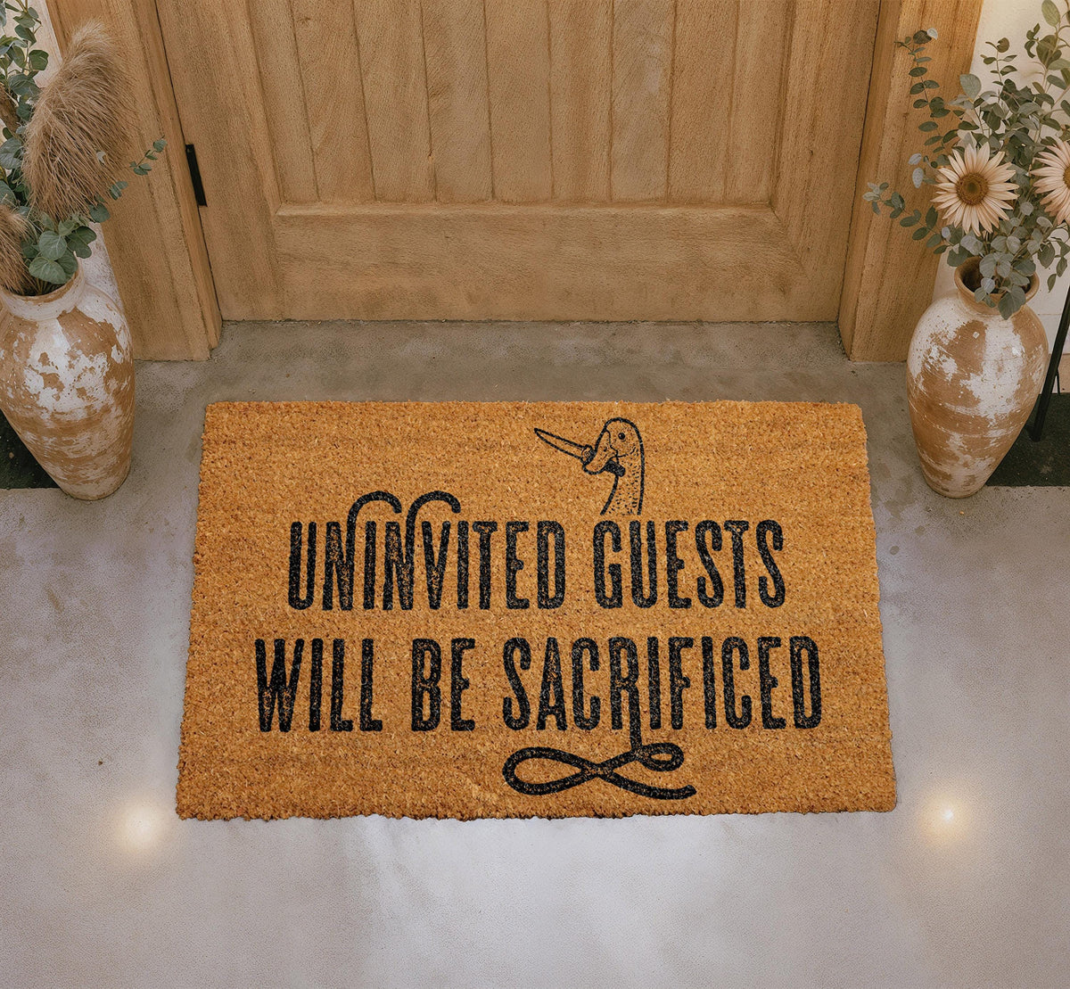 Funny Duck Doormat, Uninvited Guests Will Be Sacrificed Welcome Mat