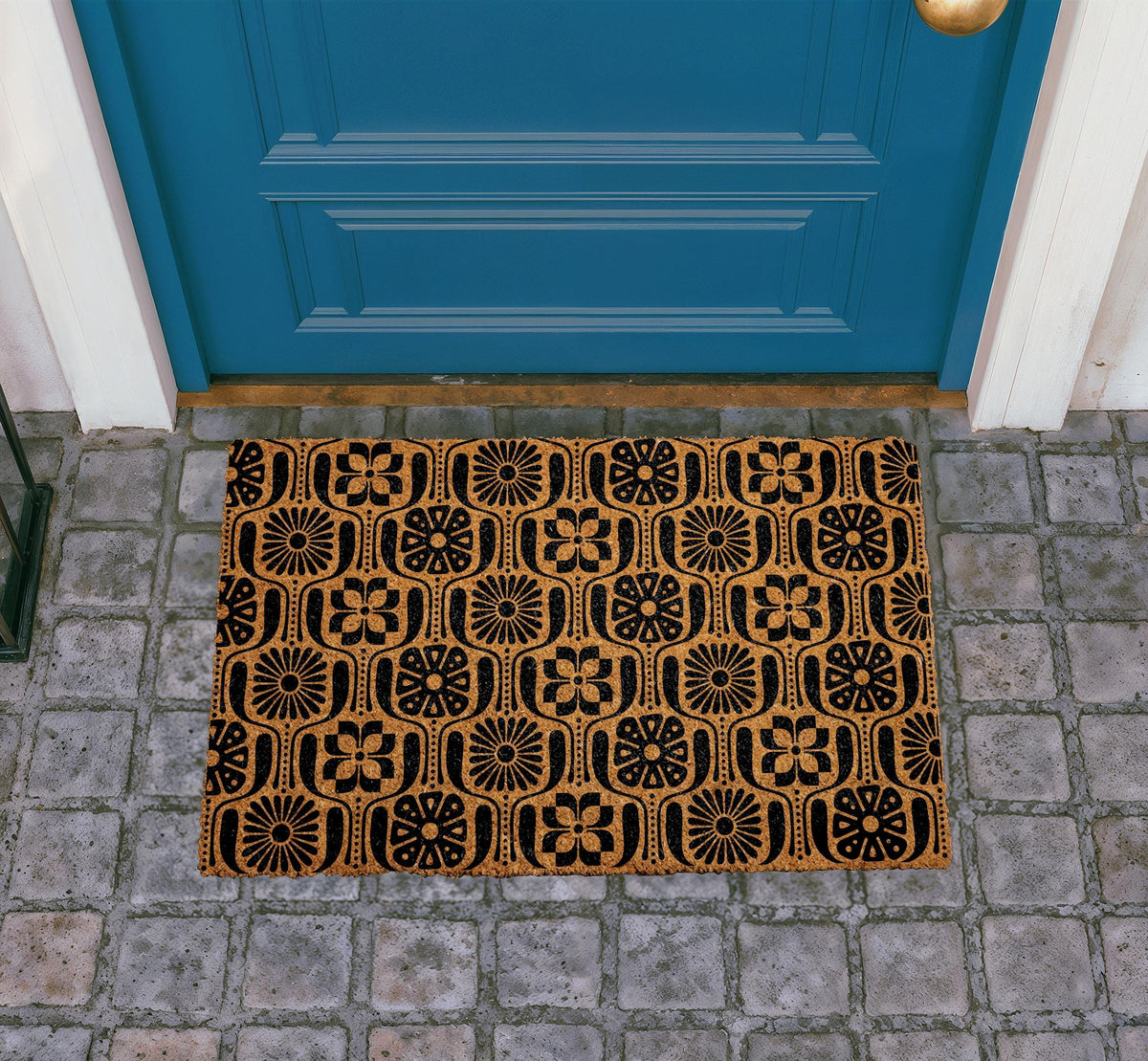 Personalized Coir Doormat, Floral Welcome Mat, Mid-Century Modern Entry Rug