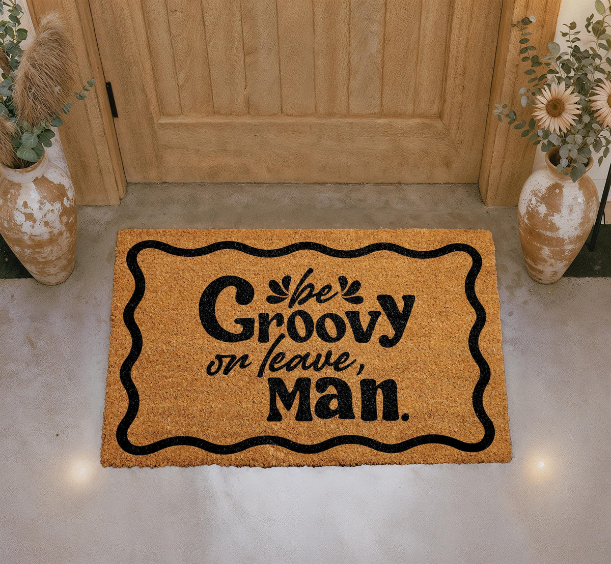 Be Groovy Or Leave Man Doormat, Retro 70s Style Coir Mat, Hippie Porch Decor