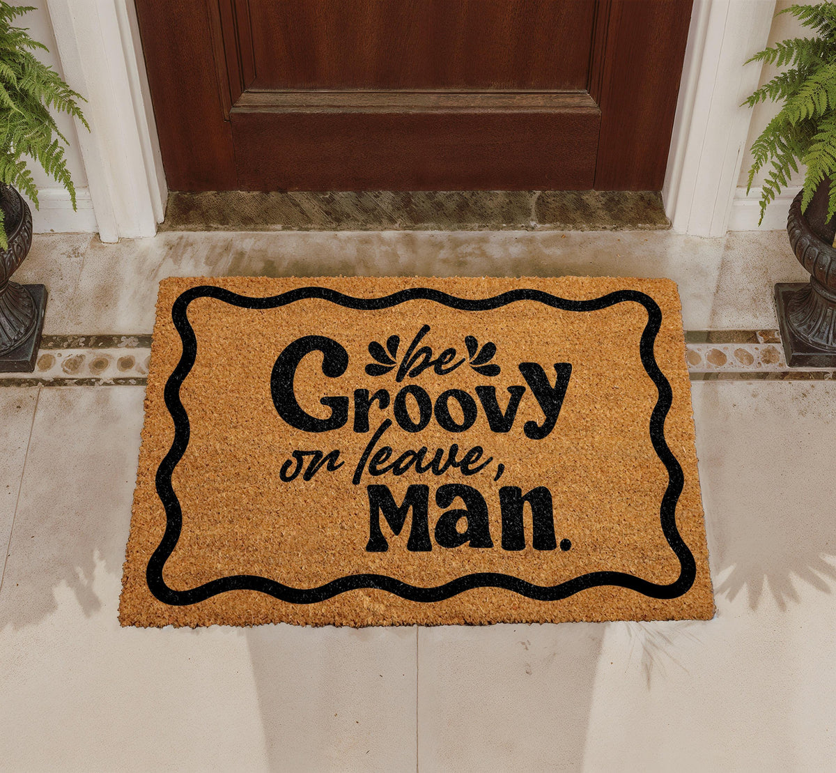 Be Groovy Or Leave Man Doormat, Retro 70s Style Coir Mat, Hippie Porch Decor