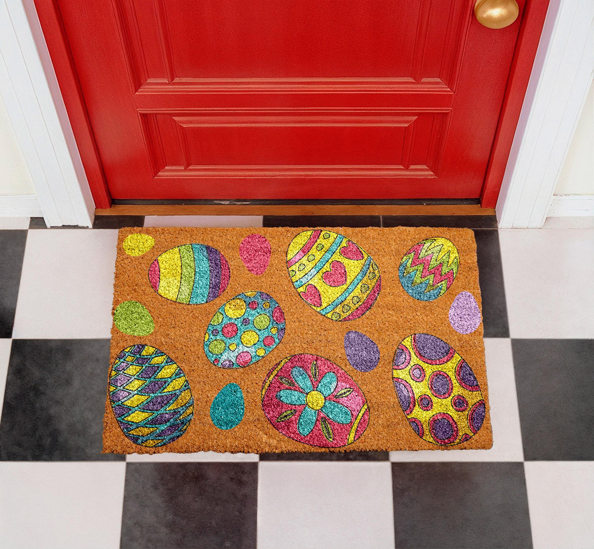 Personalized Easter Eggs Coir Doormat, Spring Welcome Mat, Housewarming Gift