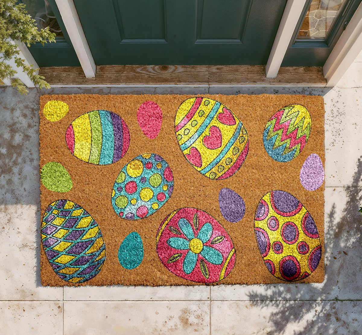 Personalized Easter Eggs Coir Doormat, Spring Welcome Mat, Housewarming Gift