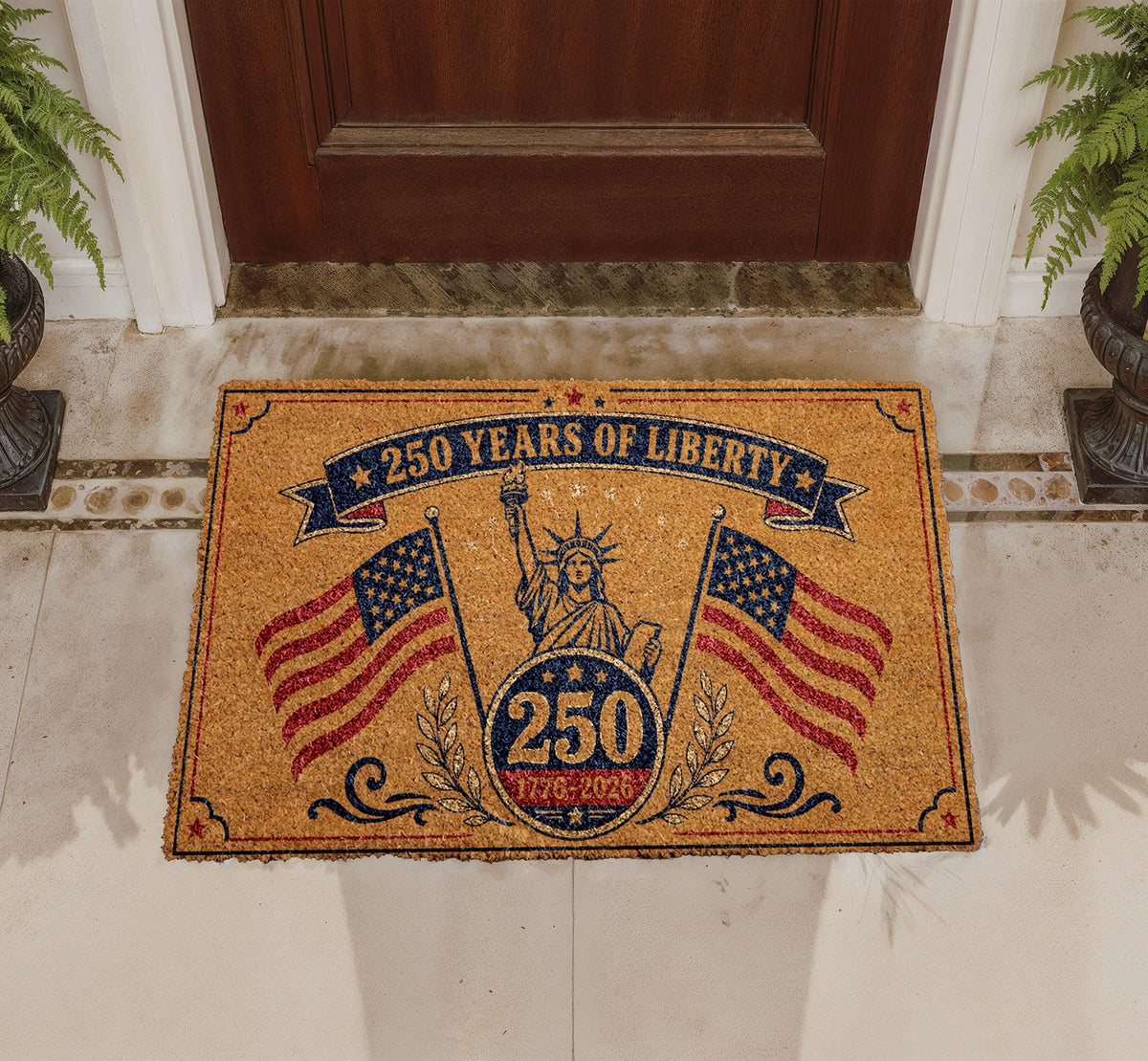 250 Years Liberty Doormat, Patriotic USA Welcome Mat, Statue of Liberty Decor