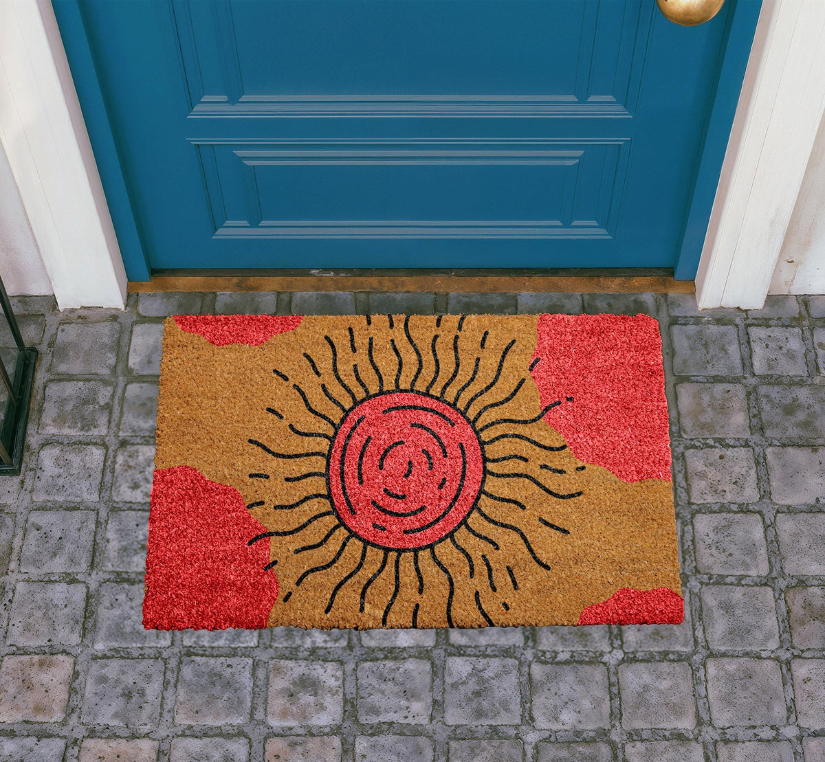 Abstract Sunburst Coir Doormat, Boho Retro Entryway Rug, Outdoor Porch Decor