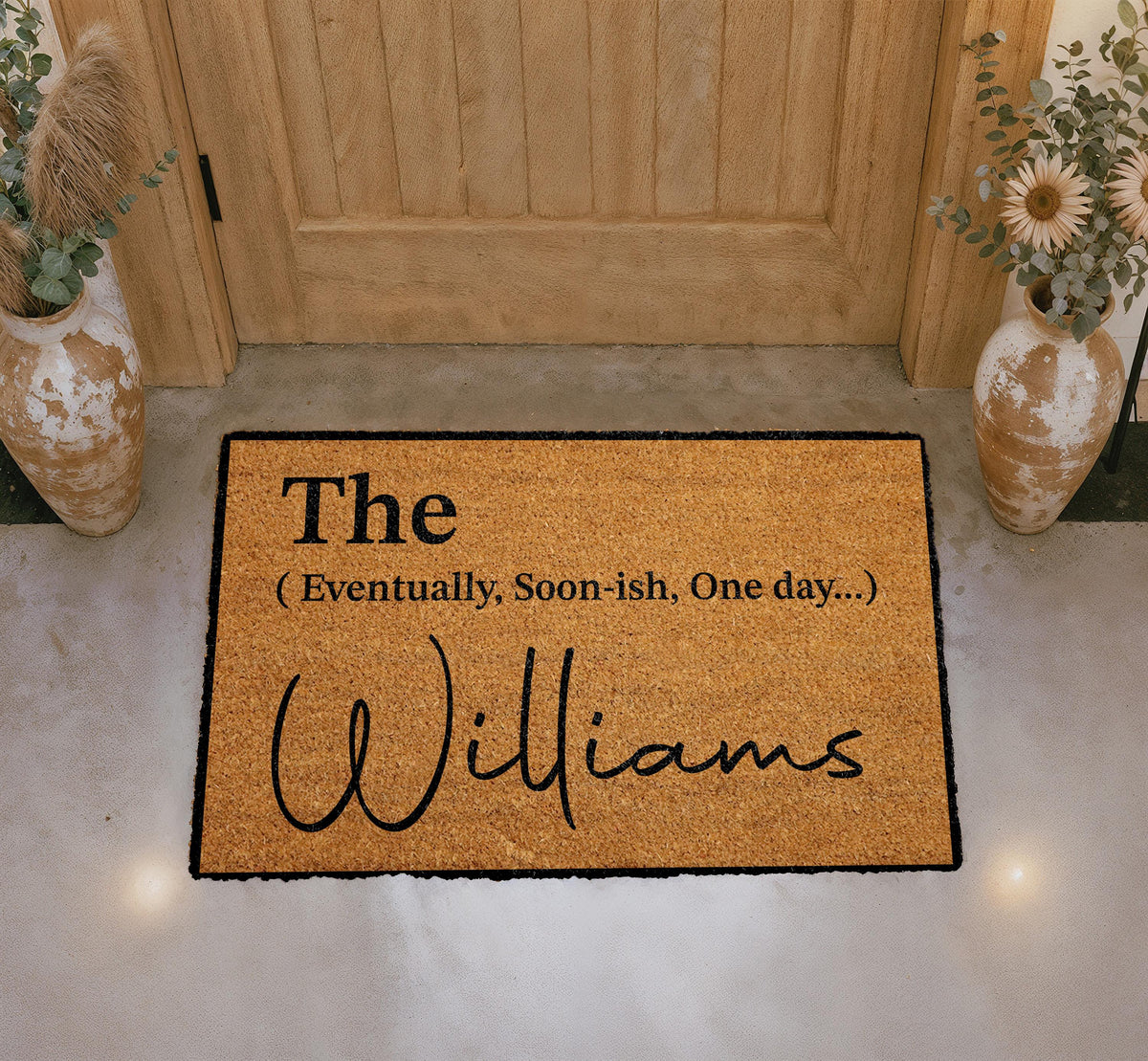 Eventually Personalized Coir Doormat, Custom Family Welcome Mat, Housewarming Gift