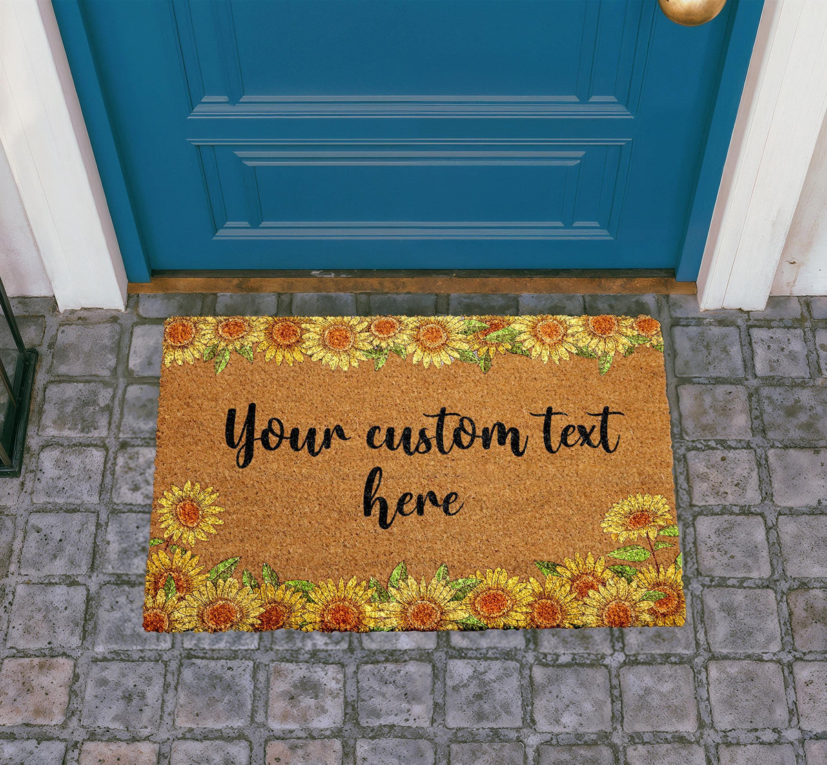 Personalized Sunflower Coir Doormat, Custom Welcome Mat, Rustic Farmhouse Entryway Rug