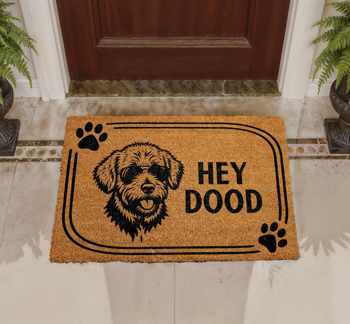 Hey Dood Dog Doormat, Natural Coir Welcome Mat, Pet Lover Entryway Rug
