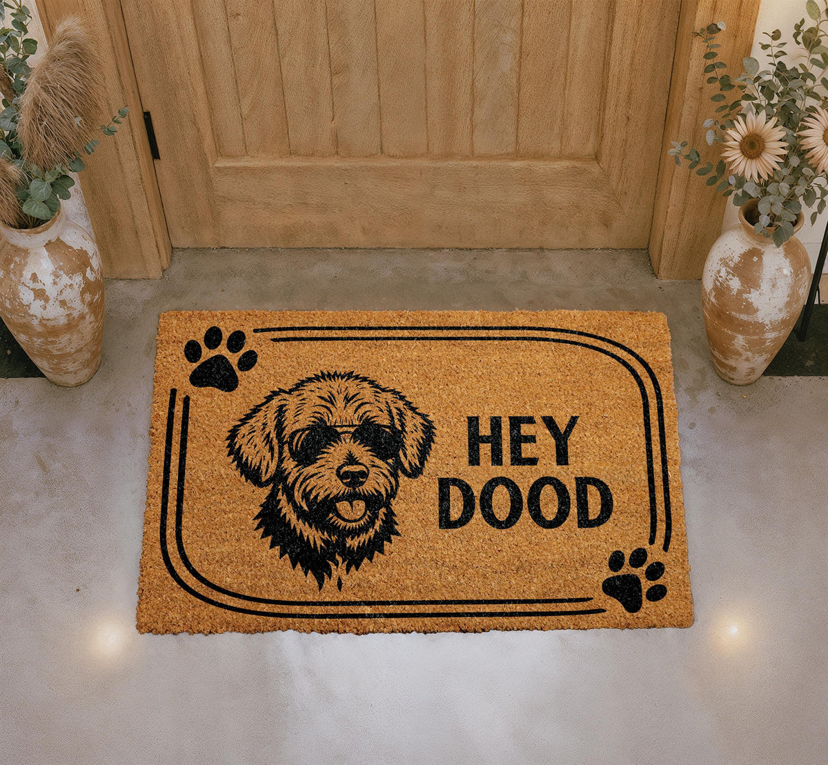 Hey Dood Dog Doormat, Natural Coir Welcome Mat, Pet Lover Entryway Rug