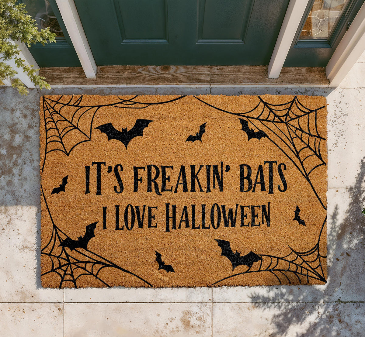 Halloween Bats Doormat, Spooky Season Welcome Mat, Natural Coir Entryway Decoration