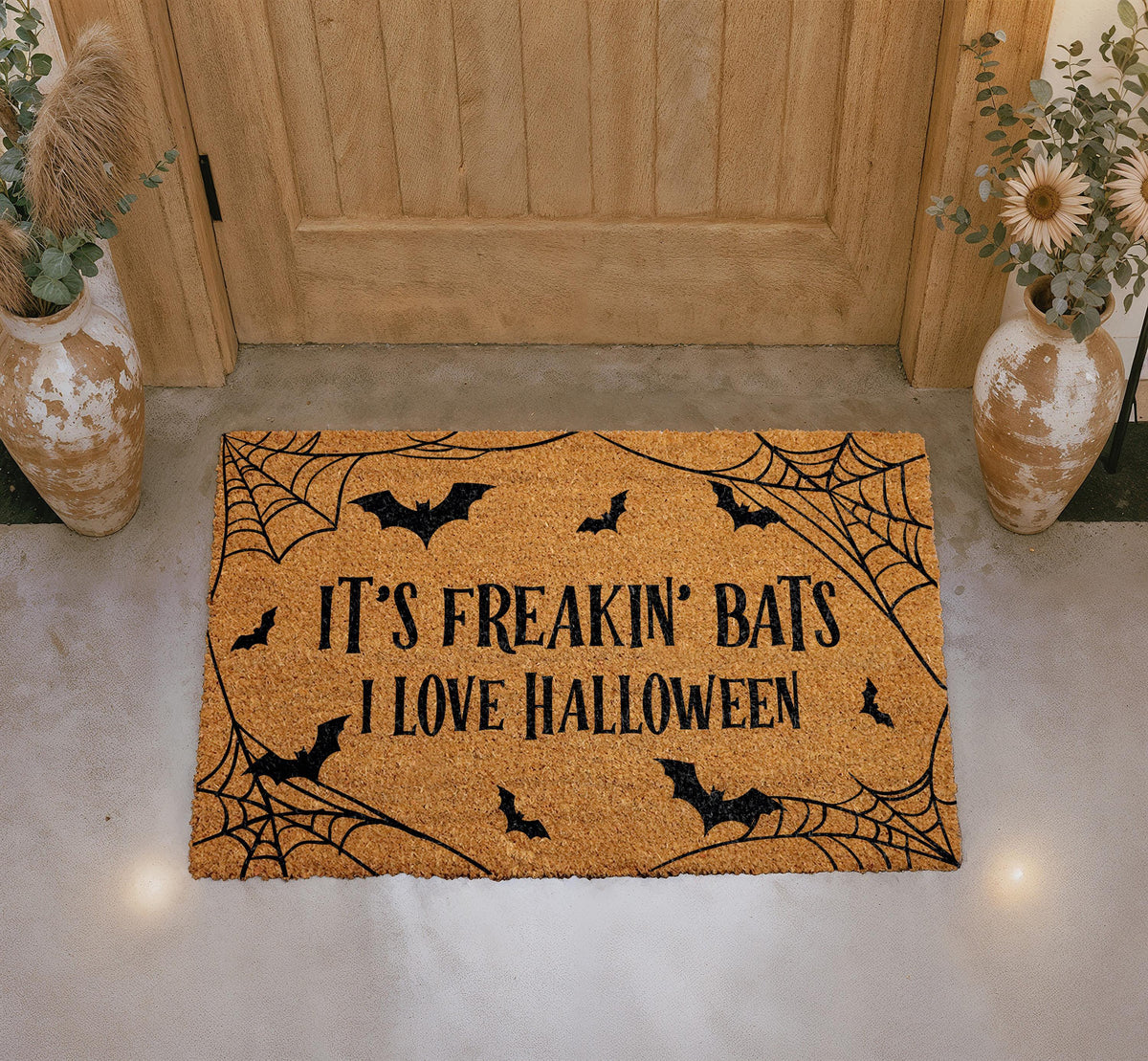 Halloween Bats Doormat, Spooky Season Welcome Mat, Natural Coir Entryway Decoration