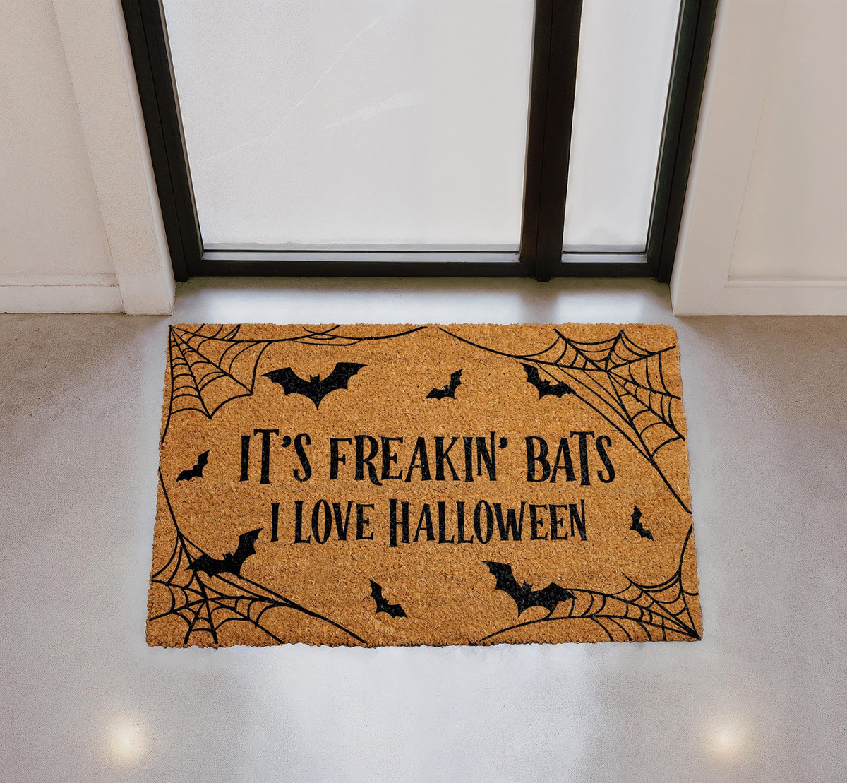 Halloween Bats Doormat, Spooky Season Welcome Mat, Natural Coir Entryway Decoration